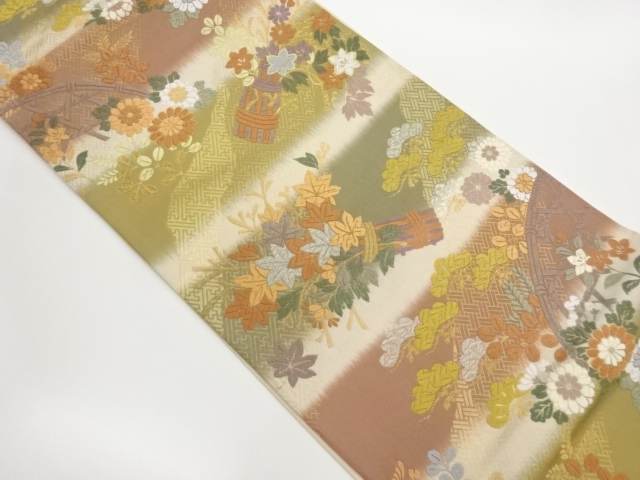 JAPANESE FUKURO OBI / WOVEN AUTUMN FLOWERS